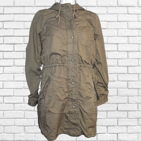 J.Crew Womens Olive Green Utility Parka Hooded Jacket Size S Striped Lining - Picture 2 of 7